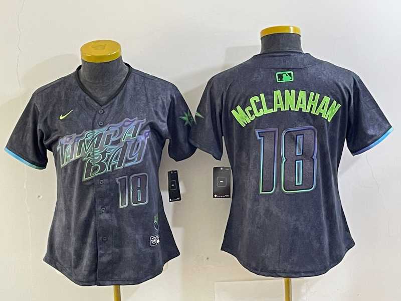 Women's Tampa Bay Rays #18 Shane McClanahan Charcoal 2024 City Connect Limited Cool Base Jersey,We sell and wholesale Women's Tampa Bay Rays #18 Shane McClanahan Charcoal 2024 City Connect Limited Cool Base Jersey on line form chian!